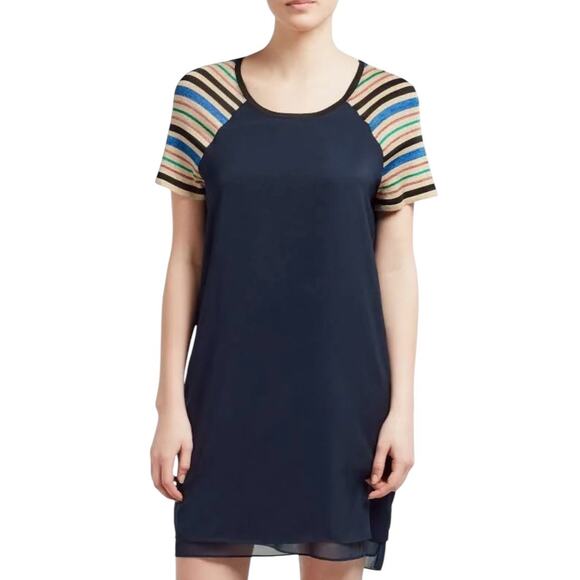 Scotch & Soda Dresses & Skirts - Scotch & Soda Maison Scotch Navy Mini Dress Striped Metallic Knit Sleeves XS